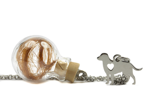 Wunschkugel Hund mini silber echtes Boro Glas befüllbar personalisiert Kette Edelstahl 50cm - Borosilikatglas