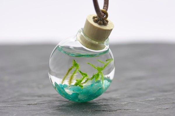 Unterwasserwelt Moos Amazonit echte Wasserpflanze Kette Lederband 1m mini Aquarium