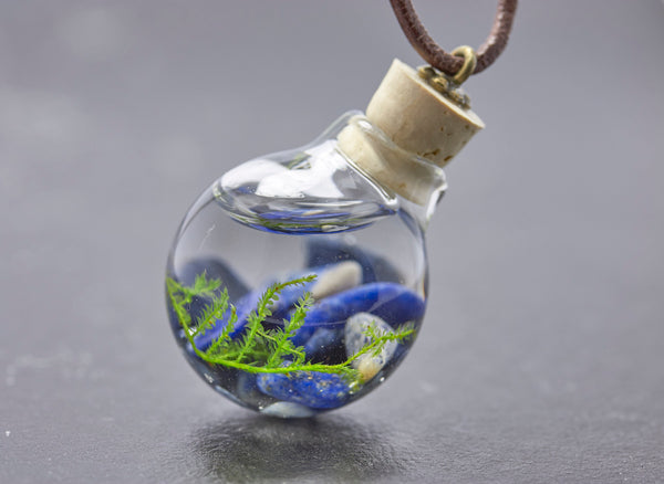 Unterwasserwelt Moos Lapis Lazuli - Lederband echte Wasserpflanze Kette Aquarium