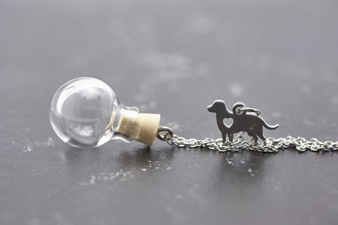 Wunschkugel Hund mini silber echtes Boro Glas befüllbar personalisiert Kette Edelstahl 50cm - Borosilikatglas